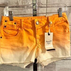 American Rag Orange and White Jean Shorts with Distressed Hem